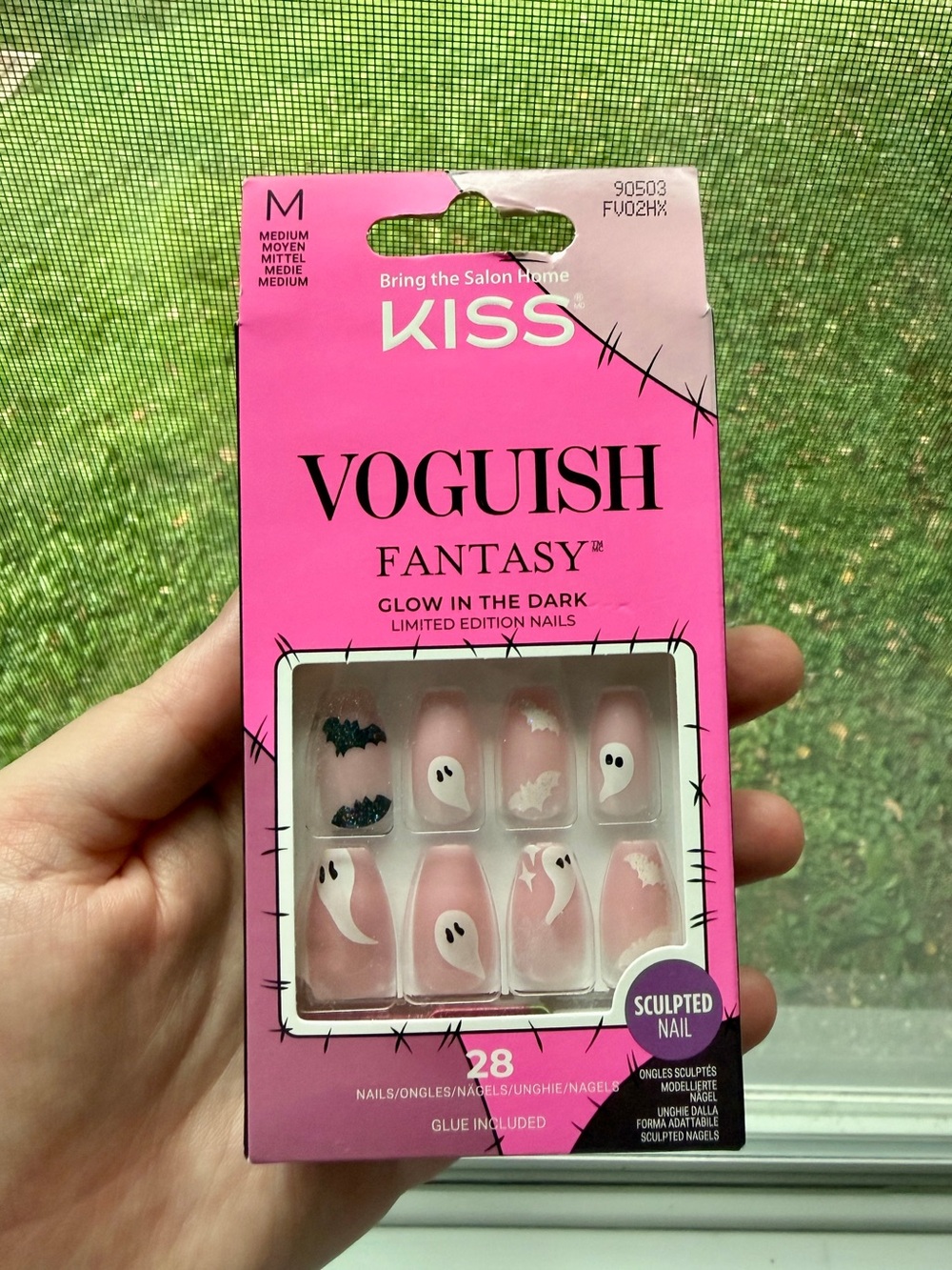 Kiss Voguish Fantasy Glow-in-the-Dark Sculpted Nails - Pink Ghost Design
